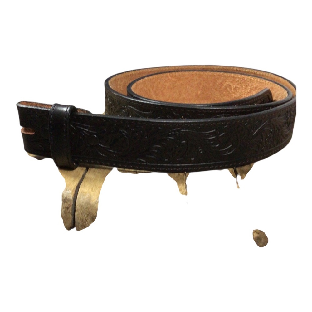 Justin Black Tooled Leather Men's Belt 44 Classic Western Style NO Buckle